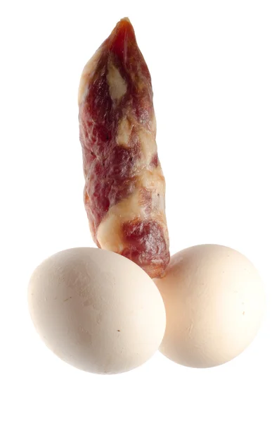 Male penis and testicles concept eggs and sausage — Stock Photo, Image