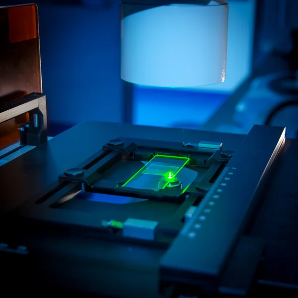 Diapositiva bajo microscopio fluorescente — Foto de Stock