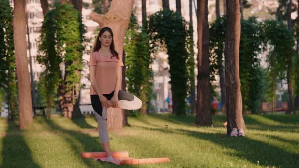 Stálá praxe pro rovnováhu v městském parku — Stock video