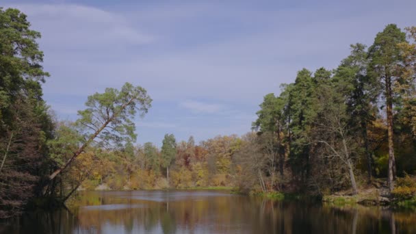 Vista Sul Lago Con Acqua Blu Circondato Alberi Con Foglie — Video Stock