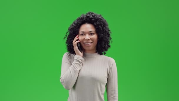 African American Woman Talking Mobile Phone Smiling Hand Gesture Approval — 비디오