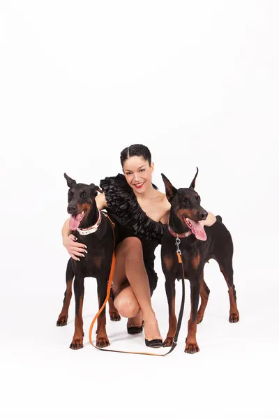 Woman with doberman — Stock Photo, Image