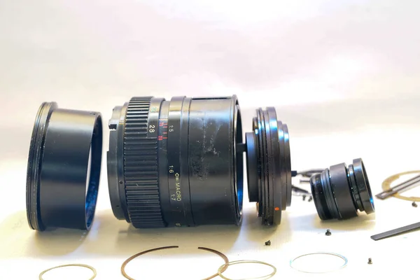 Reinigen Demonteren Van Lens Voor Fotografie Onderdelen — Stockfoto