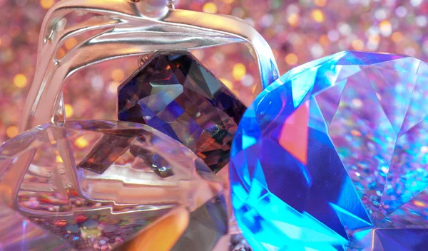 Brillant Geschliffene Grüne Diamanten Studio Mit Farbigem Hintergrund Fotografiert — Stockfoto