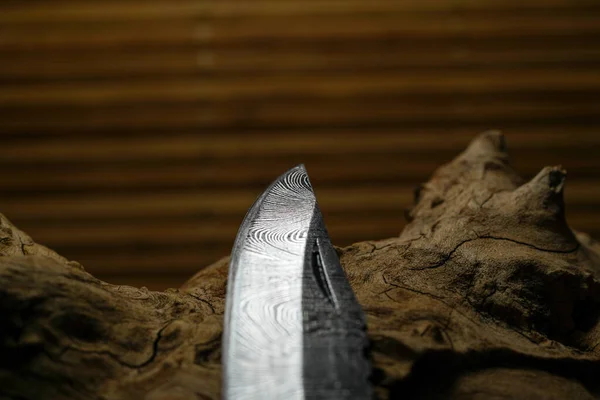 Damask手工锻造的刀 由多层钢制 图案独特 在工作室拍摄 — 图库照片