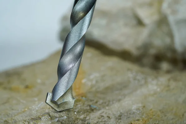 Stone Drill Point Drilling Natural Stone Concrete Photographed Studio — Stock Photo, Image