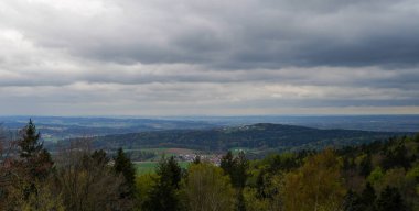 Bavyera Ormanı 'ndaki manzara fotoğrafları büyüleyici bulutlar ve mavi gökyüzü.
