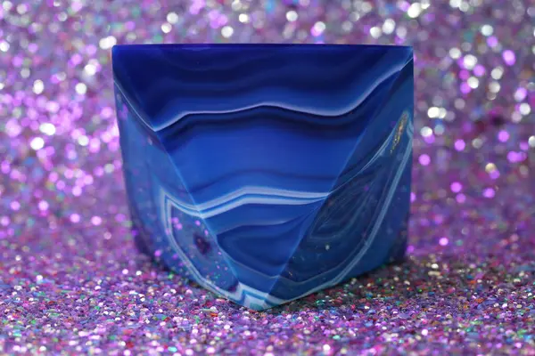 Blue Violet Pyramid Agate Quartz Inclusions Worked Disc — Photo