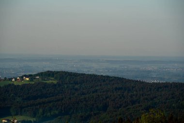 Bavyera Ormanı 'nda kara bulutlar ve parlak yıldırımlarla fırtına