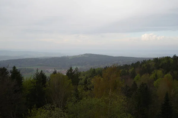 Landskapsbilder Bayerska Skogen Med Fascinerande Moln Och Blå Himmel — Stockfoto