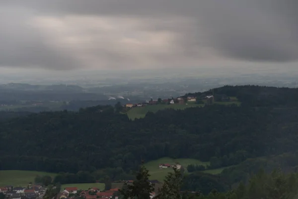 Пейзажні Фотографії Баварському Лісі Чарівними Хмарами Блакитним Небом — стокове фото