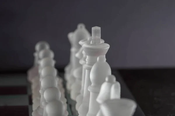 Chess Game Pieces Made Glass Queen King Pawn Game Board — 图库照片