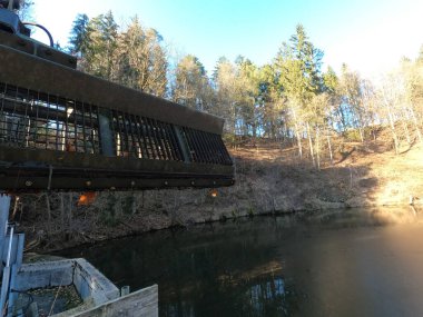 Ormandaki eski, paslı terk edilmiş bina.