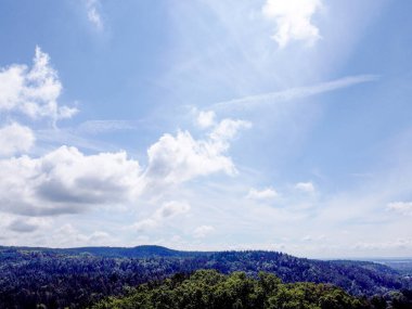 Ağacı ve mavi gökyüzü olan güzel bir manzara.