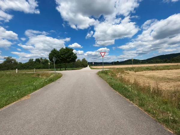 Yeşil doğada trafik olmayan köy yolu