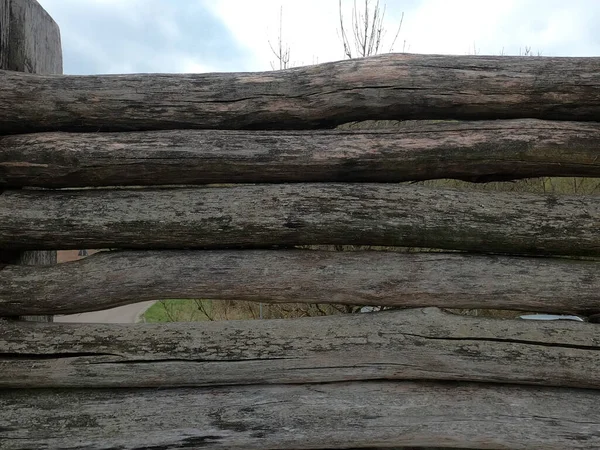 Wooden Fence Large Log — стоковое фото