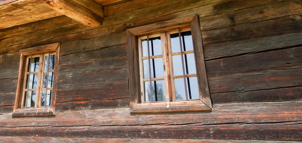 Aged Wooden Window Glazing Partially Weathered Rustic Homes — Stok fotoğraf