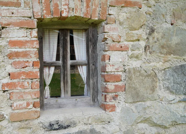 Aged Wooden Window Glazing Partially Weathered Rustic Homes — Stock Fotó