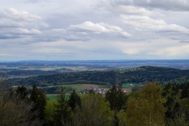 Bavyera Ormanı 'ndaki manzara fotoğrafları büyüleyici bulutlar ve mavi gökyüzü.