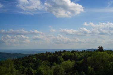 Bavyera Ormanı 'ndaki manzara fotoğrafları büyüleyici bulutlar ve mavi gökyüzü.
