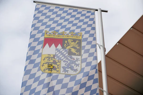 Flag Flies Blue White Sky Summer Day Bavaria — Stockfoto