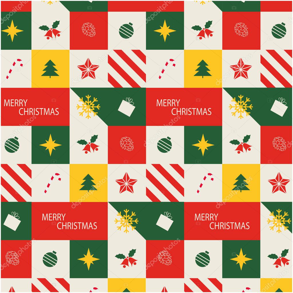 Seamless geometric pattern of Christmas elements