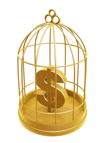 Goldener Vogelkäfig und Dollarsymbol — Stockfoto