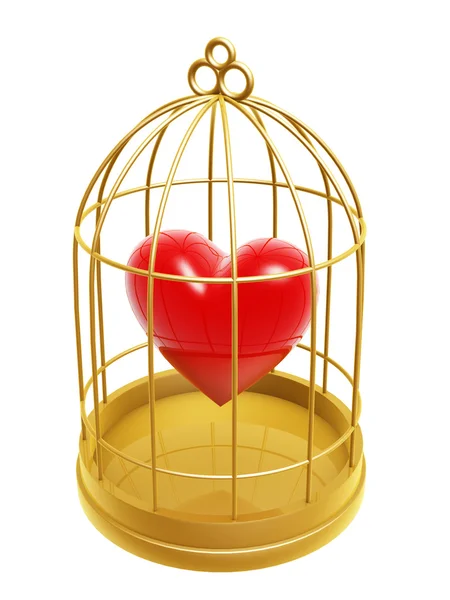 Gyllene fågelbur och hjärta — Stockfoto
