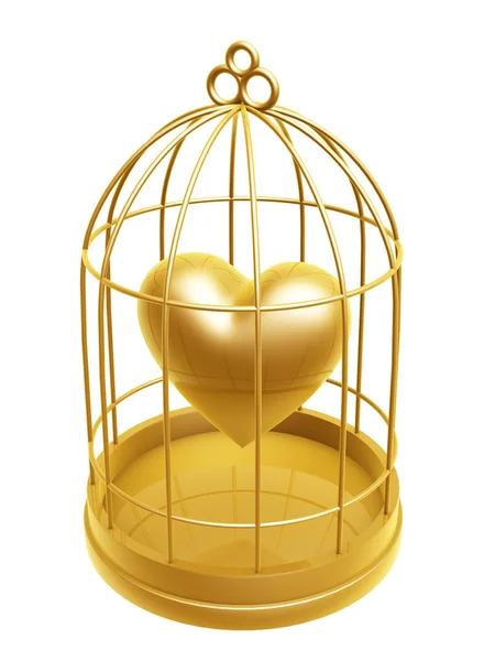 Gyllene fågelbur och hjärta — Stockfoto