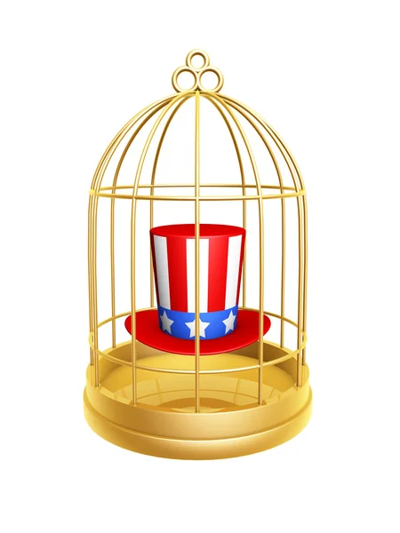 Golden birdcage and hat of USA — Stock Photo, Image