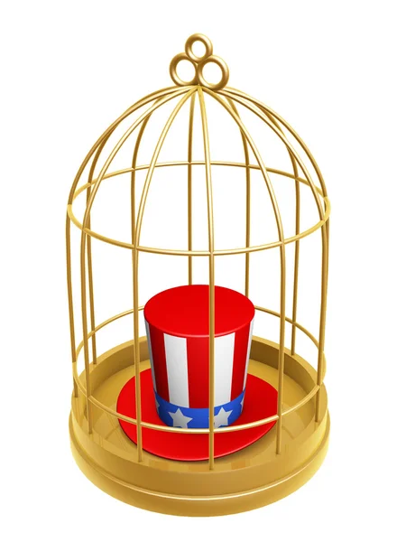 Golden birdcage and hat of USA — Stock Photo, Image