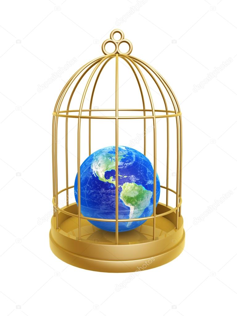 golden birdcage and earth