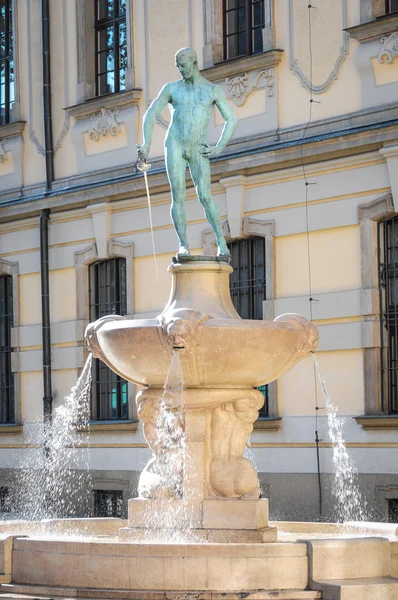 Szermierz fontanna w Wrocław, Polska — Zdjęcie stockowe