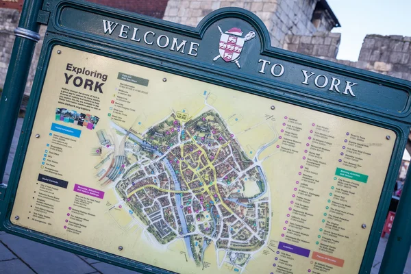 Willkommen in york schild mit stadtplan — Stockfoto