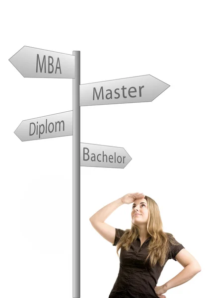 Egy nő, aki a döntést milyen oktatás kezd — Stock Fotó