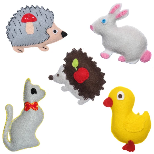 Bunnies, hedgehogs, cat and duckling — Stock Photo, Image