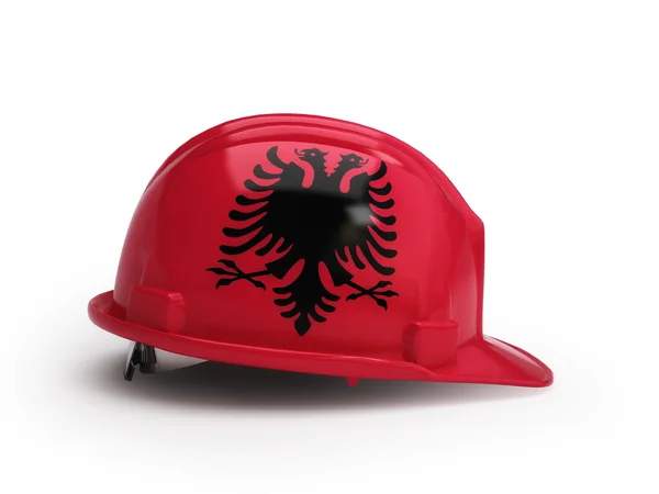Albanian flag on construction helmet — Stock Photo, Image