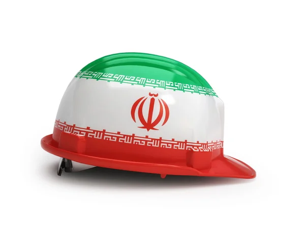 Bandeira iraniana no capacete de construção — Fotografia de Stock