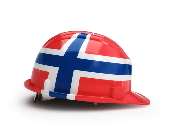 Bandeira norueguesa no capacete de construção — Fotografia de Stock