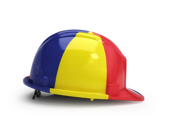 Romanian flag on construction helmet — Stock Photo, Image
