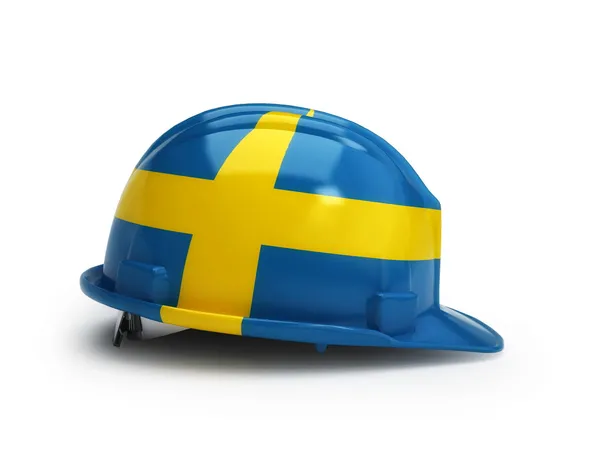 Bandeira sueca no capacete de construção — Fotografia de Stock