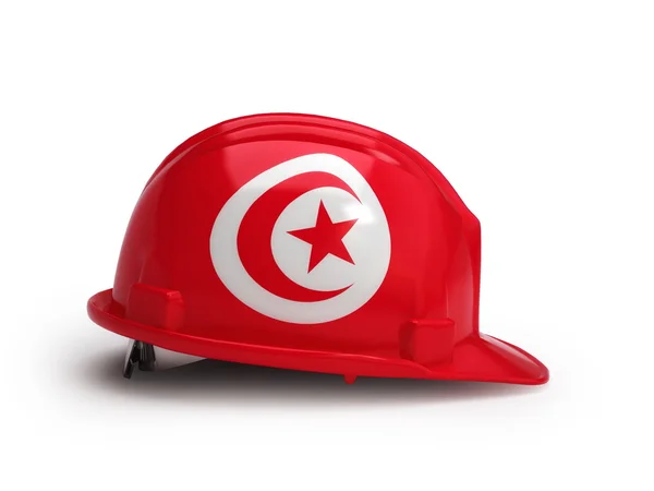 Bandeira tunisina no capacete de construção — Fotografia de Stock