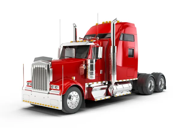 Rode Amerikaanse vrachtwagen geïsoleerd op witte achtergrond — Stockfoto