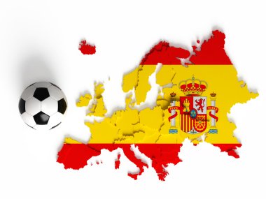 İspanyol bayrağı ile ulusal sınırların Avrupa harita üzerinde
