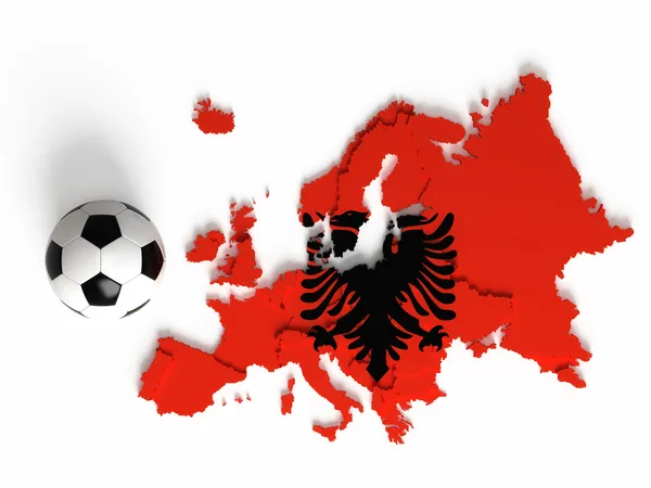 Bandiera albanese sulla mappa europea con confini nazionali — Foto Stock