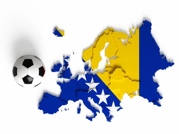 Bosnia and Herzegovina flag on European map with national borders — Stock Photo, Image