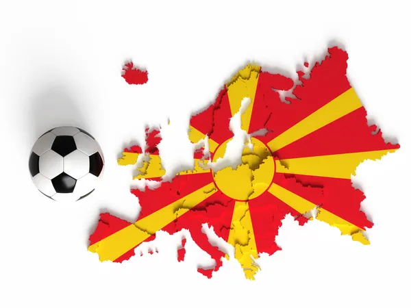 Makedonská vlajka na mapě Evropy s národními hranicemi — Stock fotografie