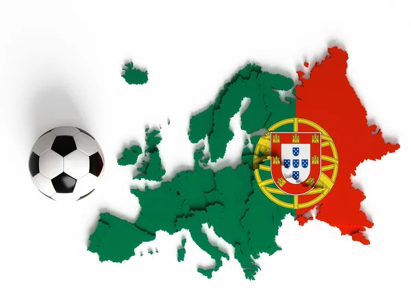 Bandeira portuguesa no mapa europeu com fronteiras nacionais — Fotografia de Stock
