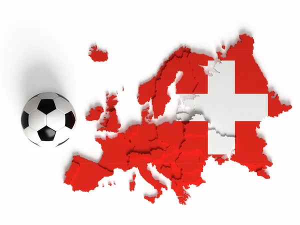 Swiss flag on European map with national borders — Stock Photo, Image