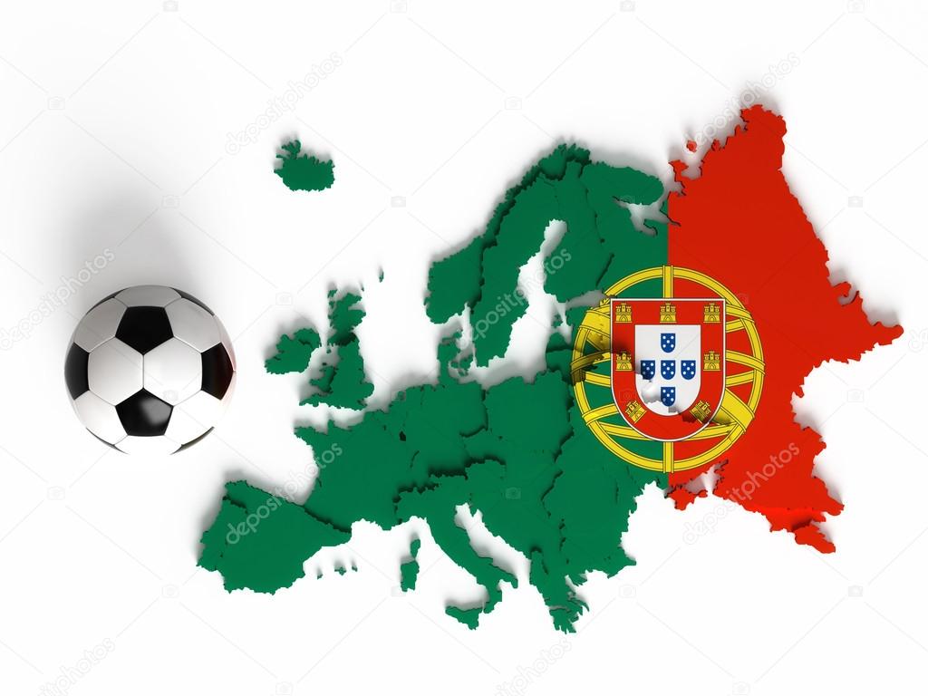 Portuguese flag on European map with national borders